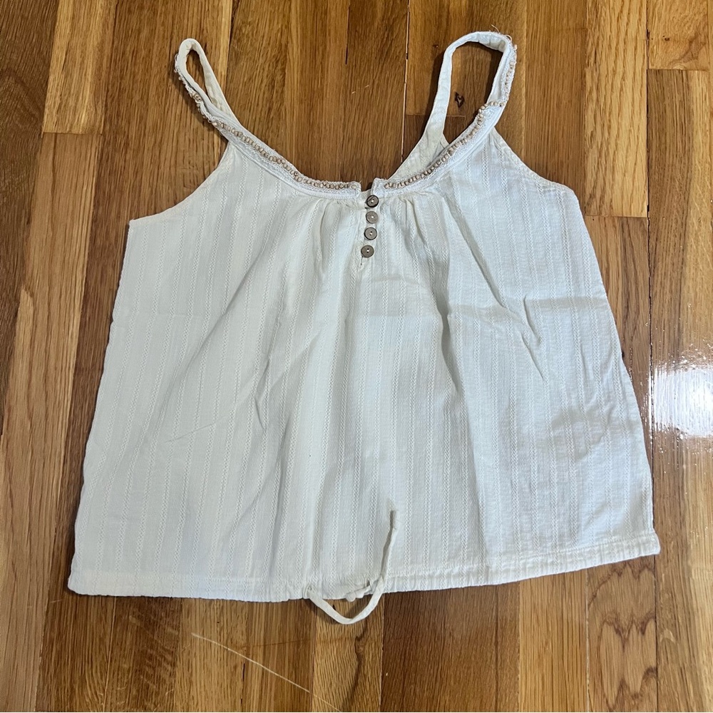 White Tank with Drawstring Waist and Beading